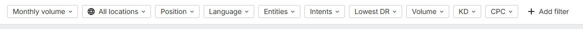 a screenshot showing fitlering options in Ahrefs