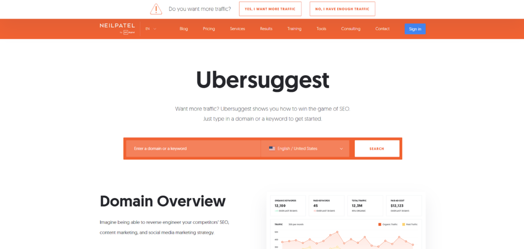 Ubersuggest Homepage