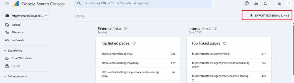 how to export external links report to support the SEO migration