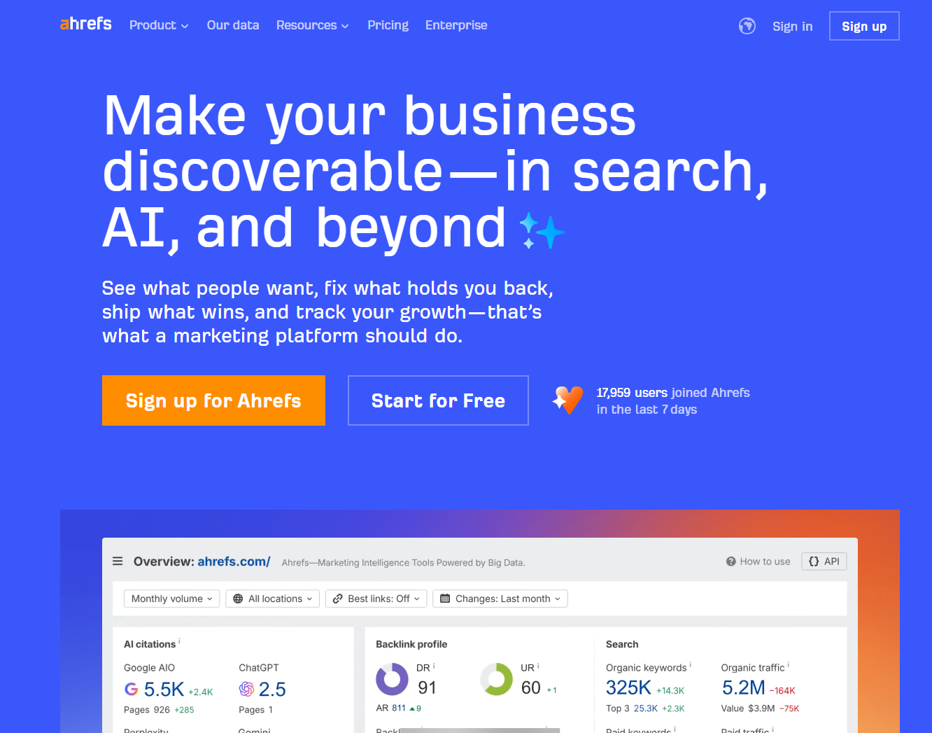 Ahrefs homepage