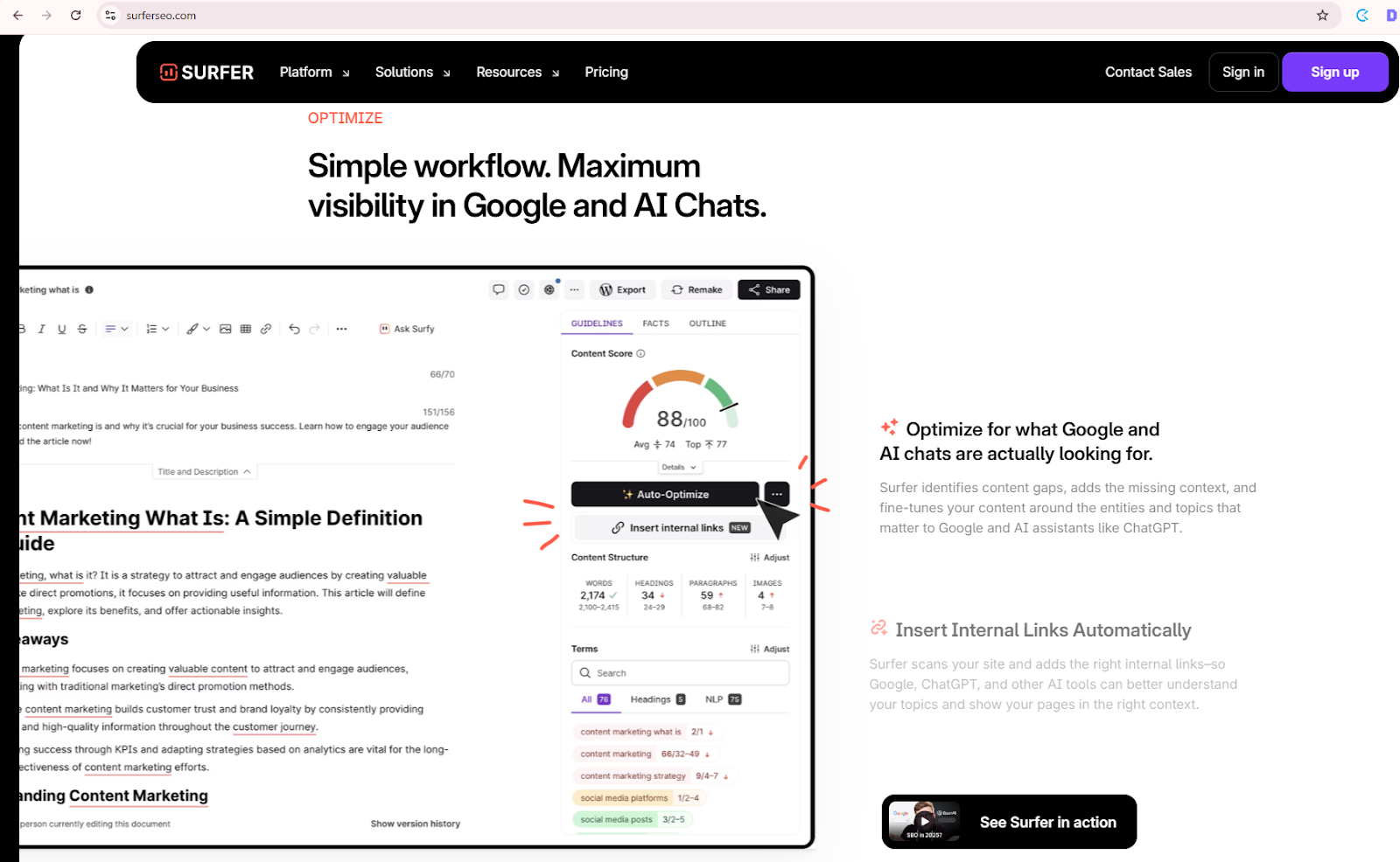 Surfer SEO homepage