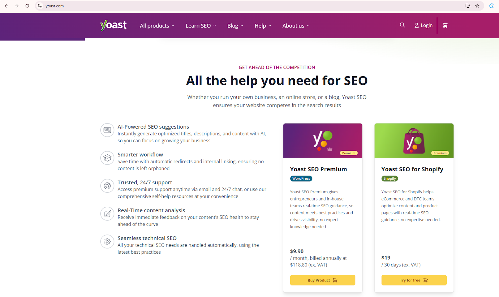 Yoast SEO homepage