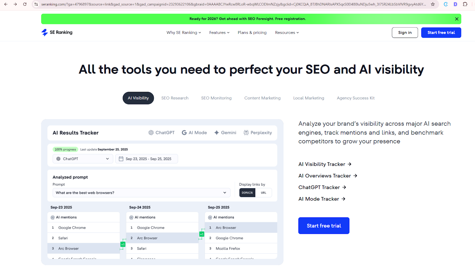 SE Ranking homepage