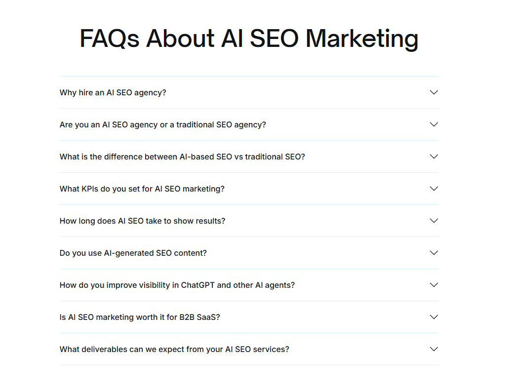 FAQs section example on SaaS landing page