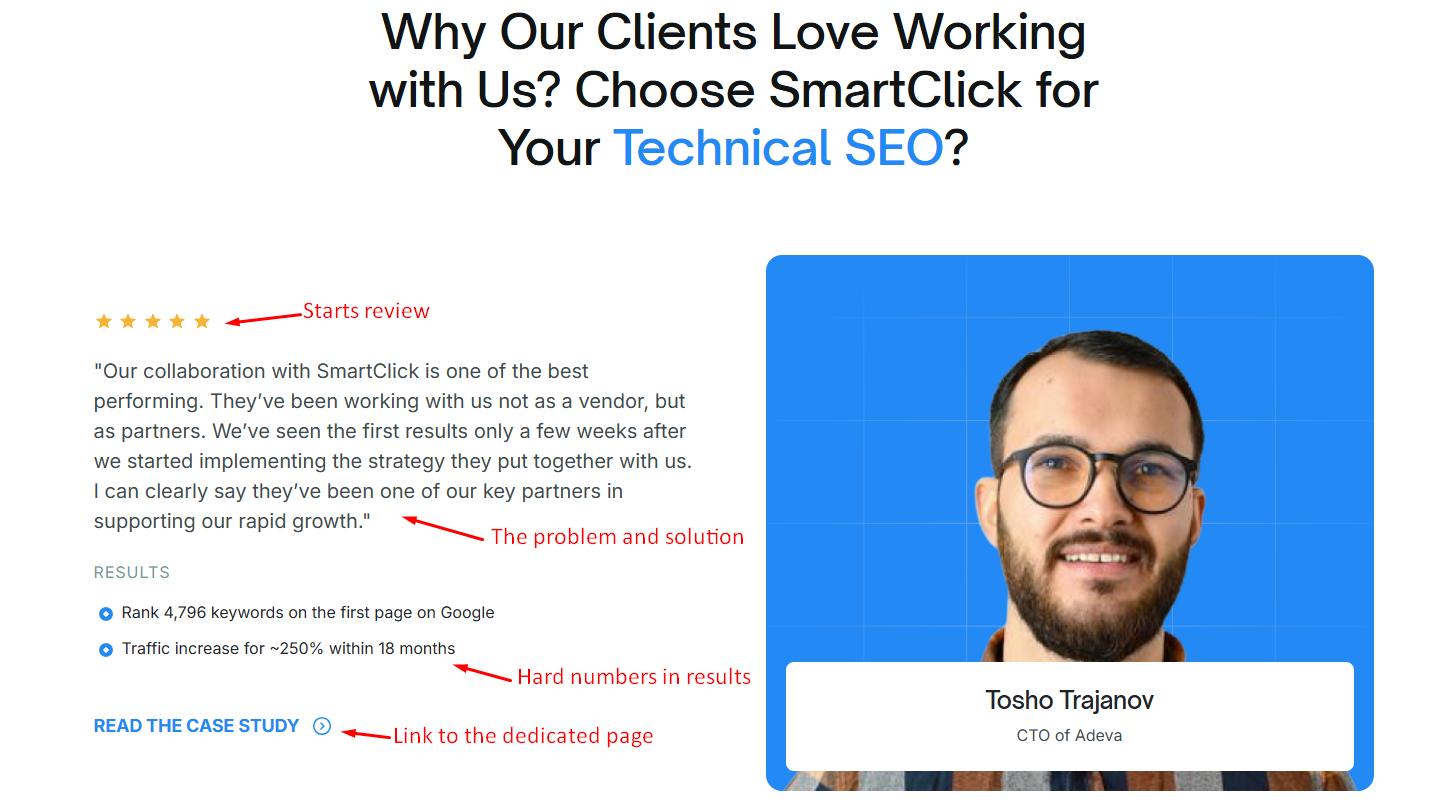 example of SaaS social proof section