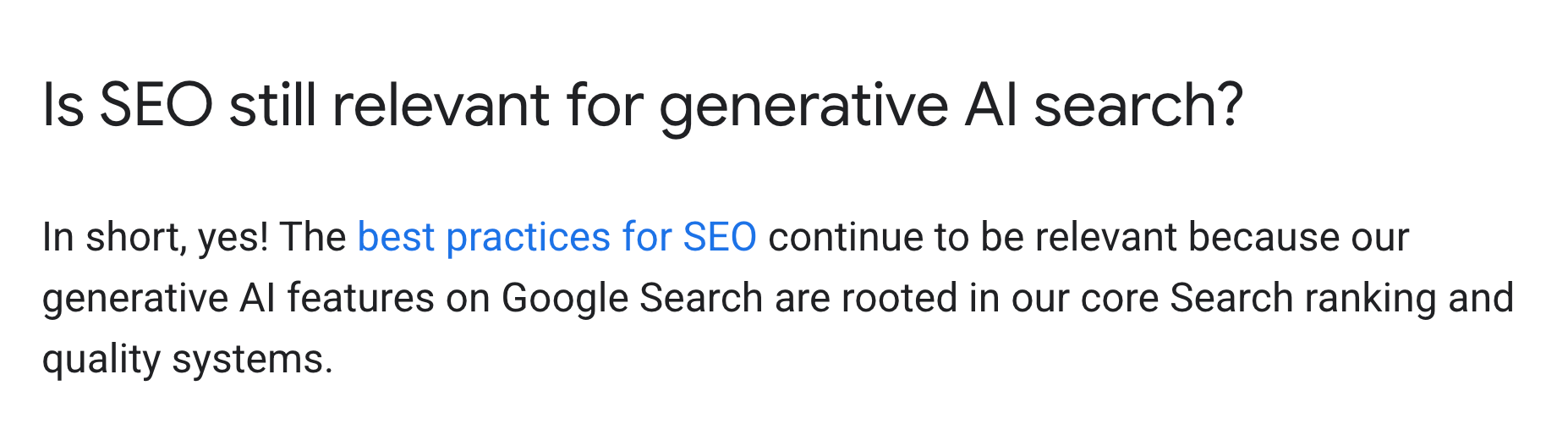 image from Google Search Central showing is SEO still relevant for generative AI search