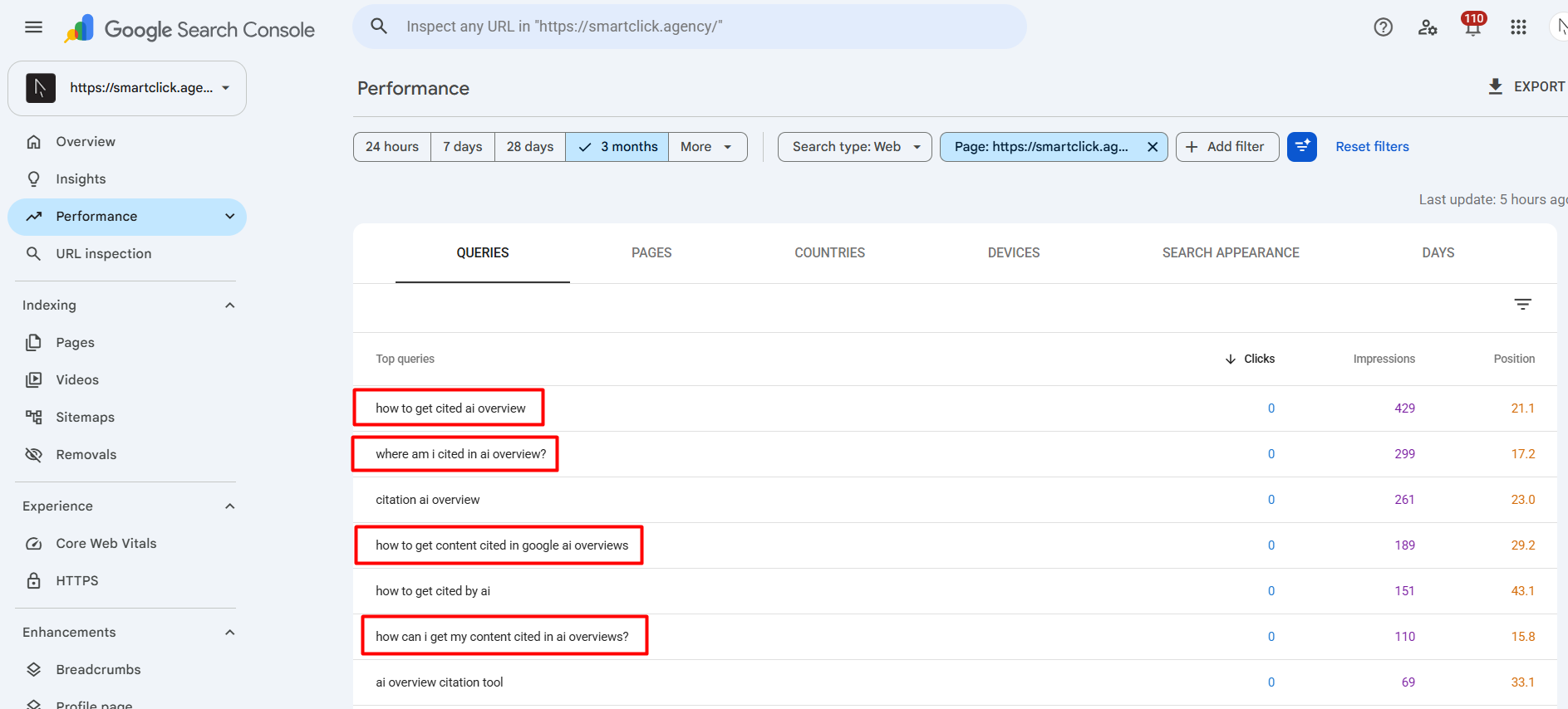 a screenshot from GSC showing how to find long-tail queries for a page